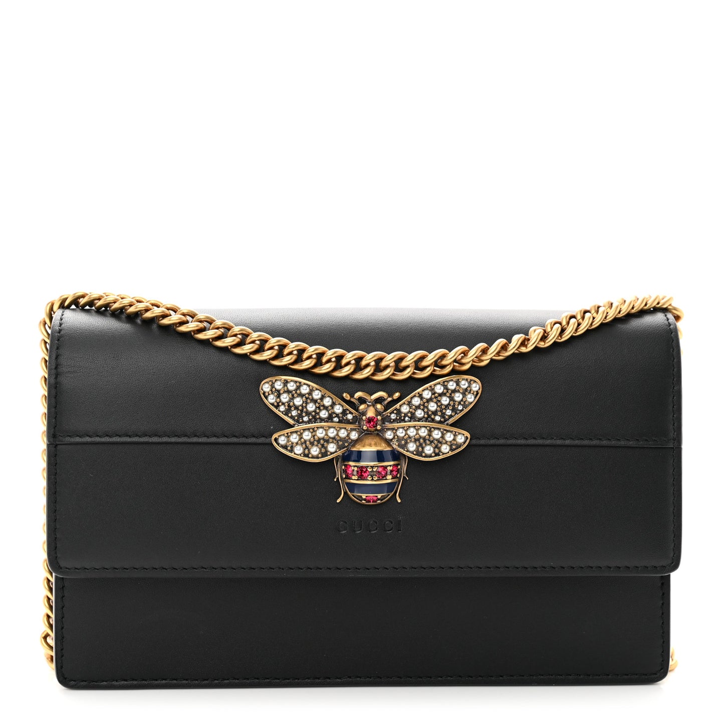 Calfskin Queen Margaret Chain Wallet Black