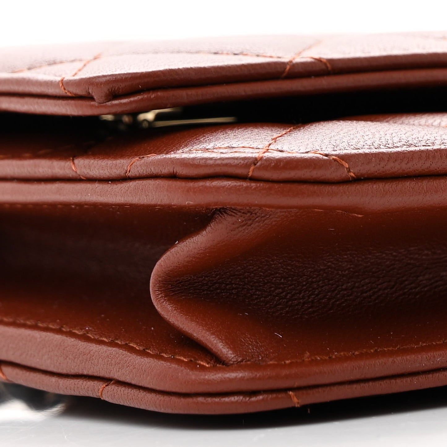 Lambskin Quilted Crystal Pearl CC Wallet On Chain WOC Brown
