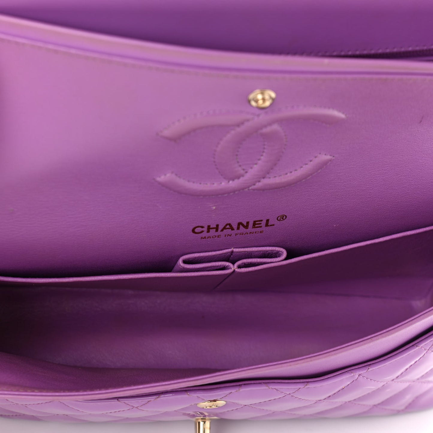 Patent Quilted Medium Double Flap Light Purple
