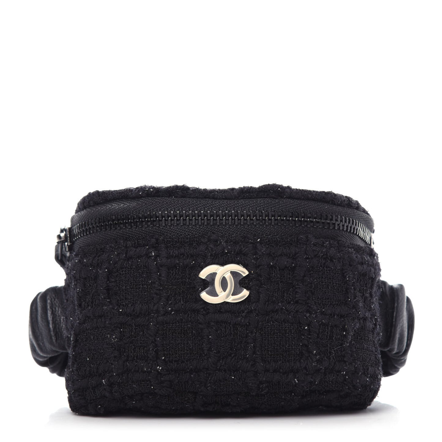 Tweed Lambskin Quilted Arm Coin Purse Black