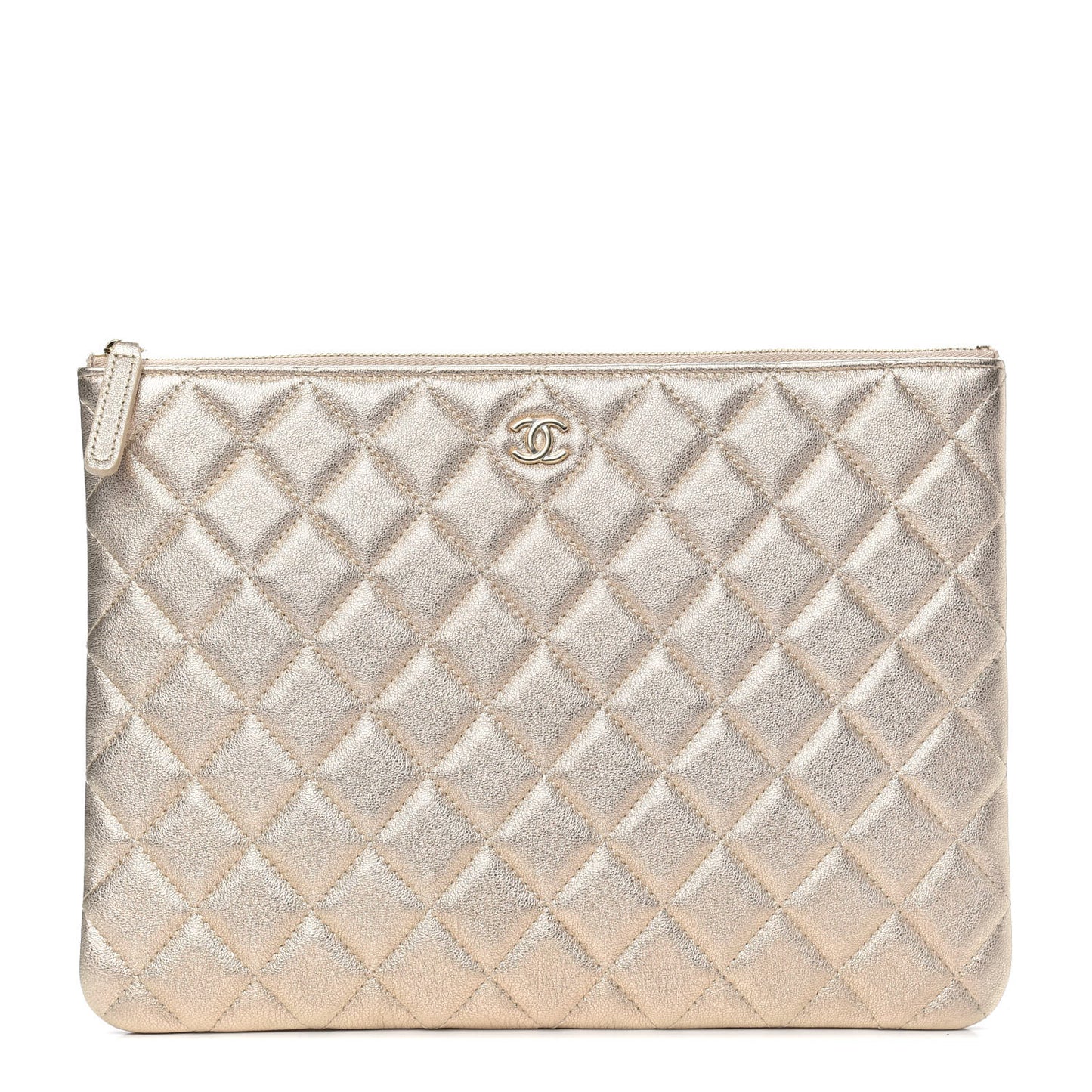 Metallic Lambskin Quilted Medium Cosmetic Case Gold