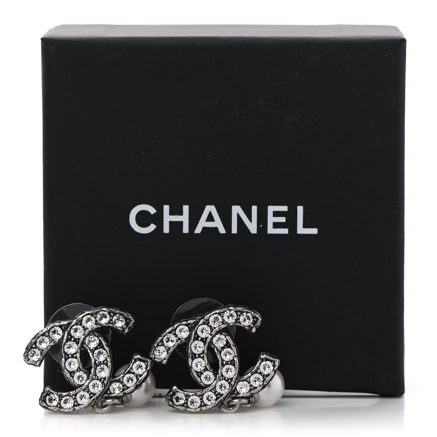 Ruthenium Crystal Pearl CC Drop Earrings