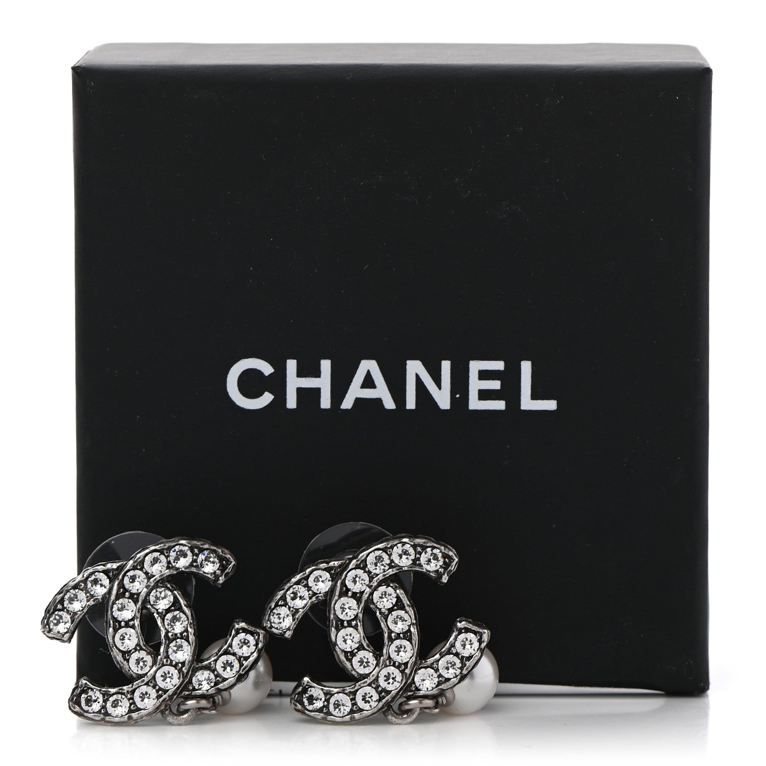 Chanel Ruthenium Crystal Pearl CC Drop Earrings 5 of 5