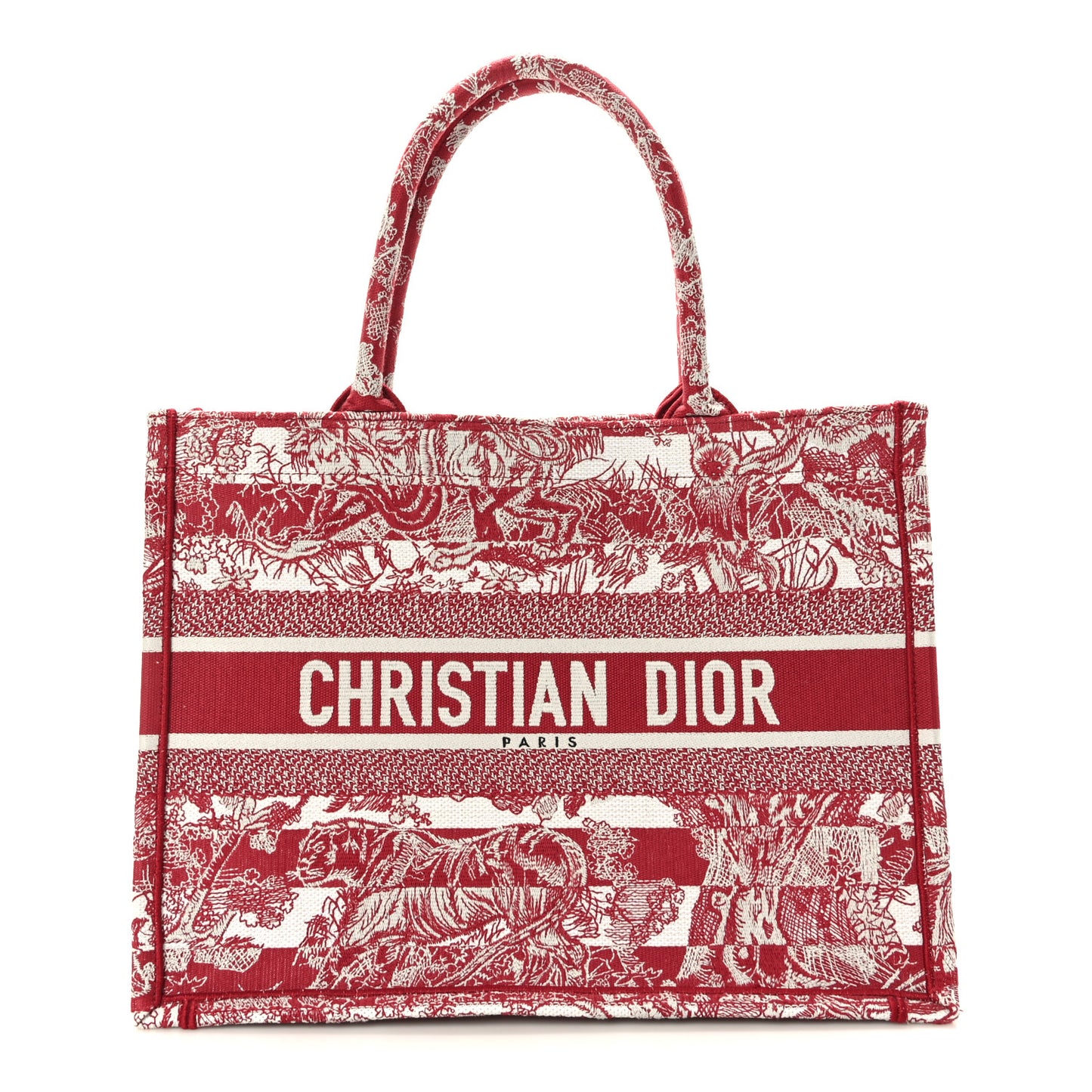 Canvas Embroidered Medium Dioriviera Toile De Jouy Book Tote Raspberry