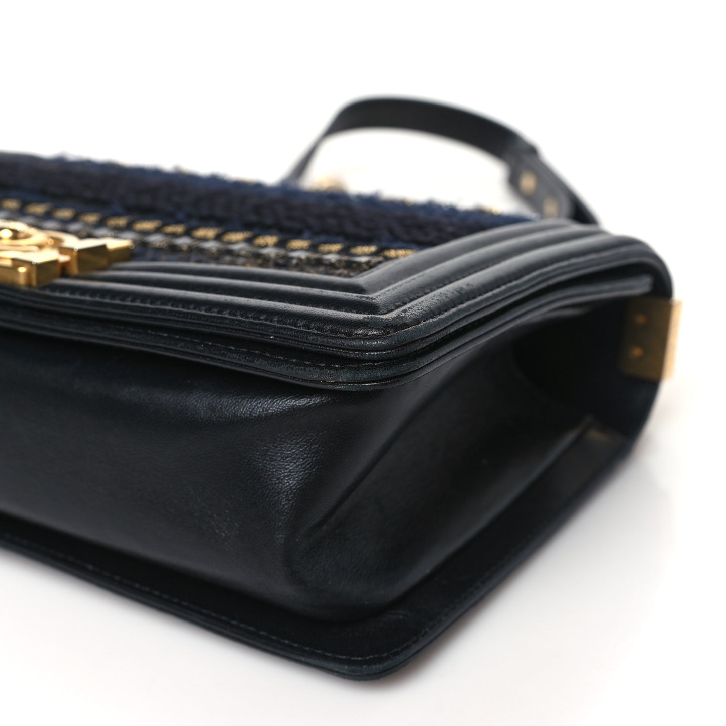 Lambskin Tweed Braided Medium Boy Flap Black