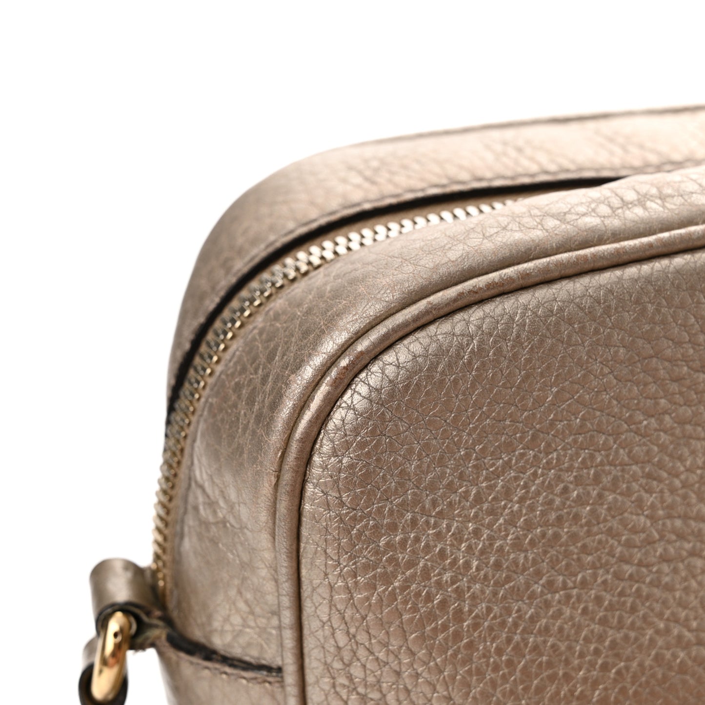 Metallic Pebbled Calfskin Small Soho Disco Bag Golden Beige