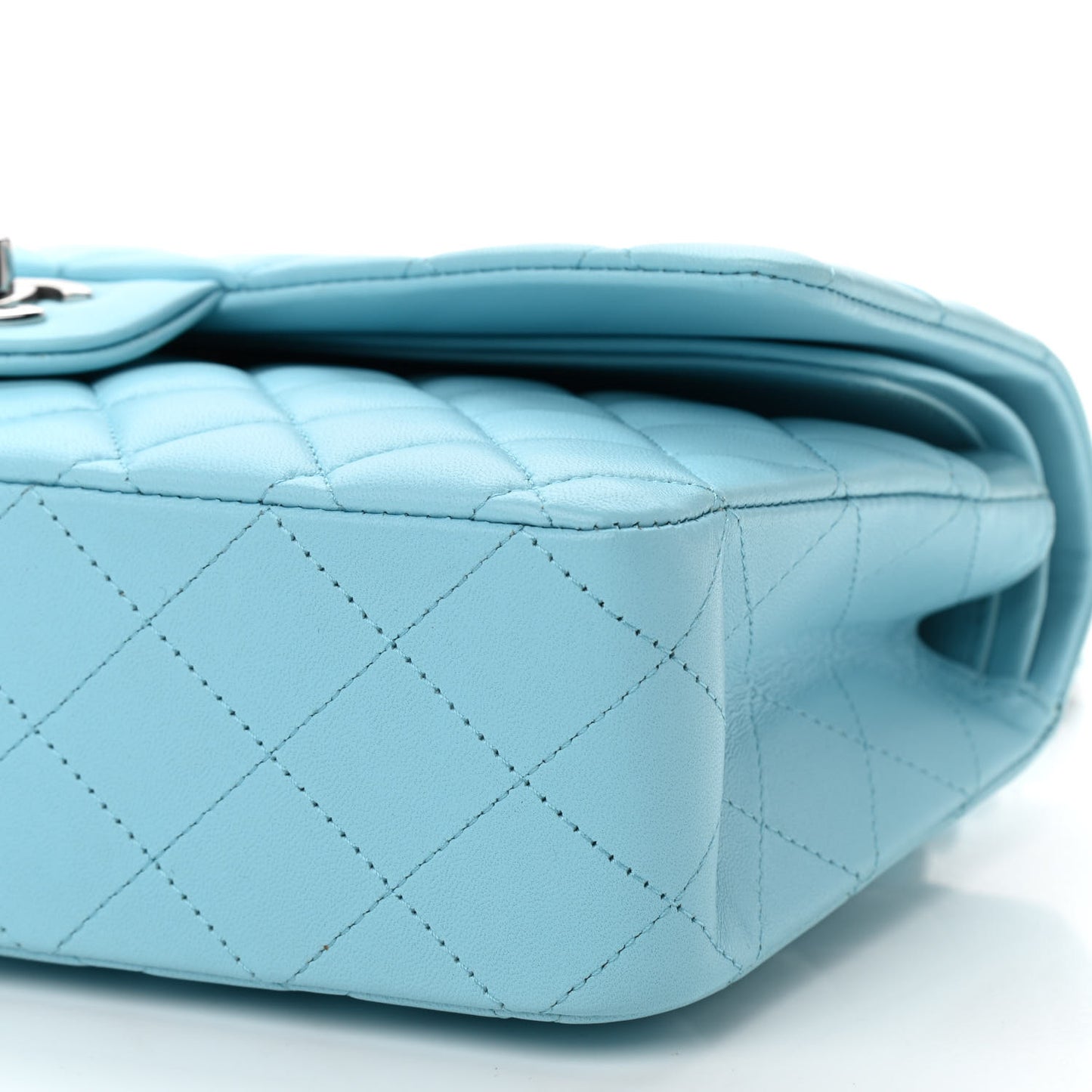 Lambskin Quilted Medium Double Flap Neon Blue