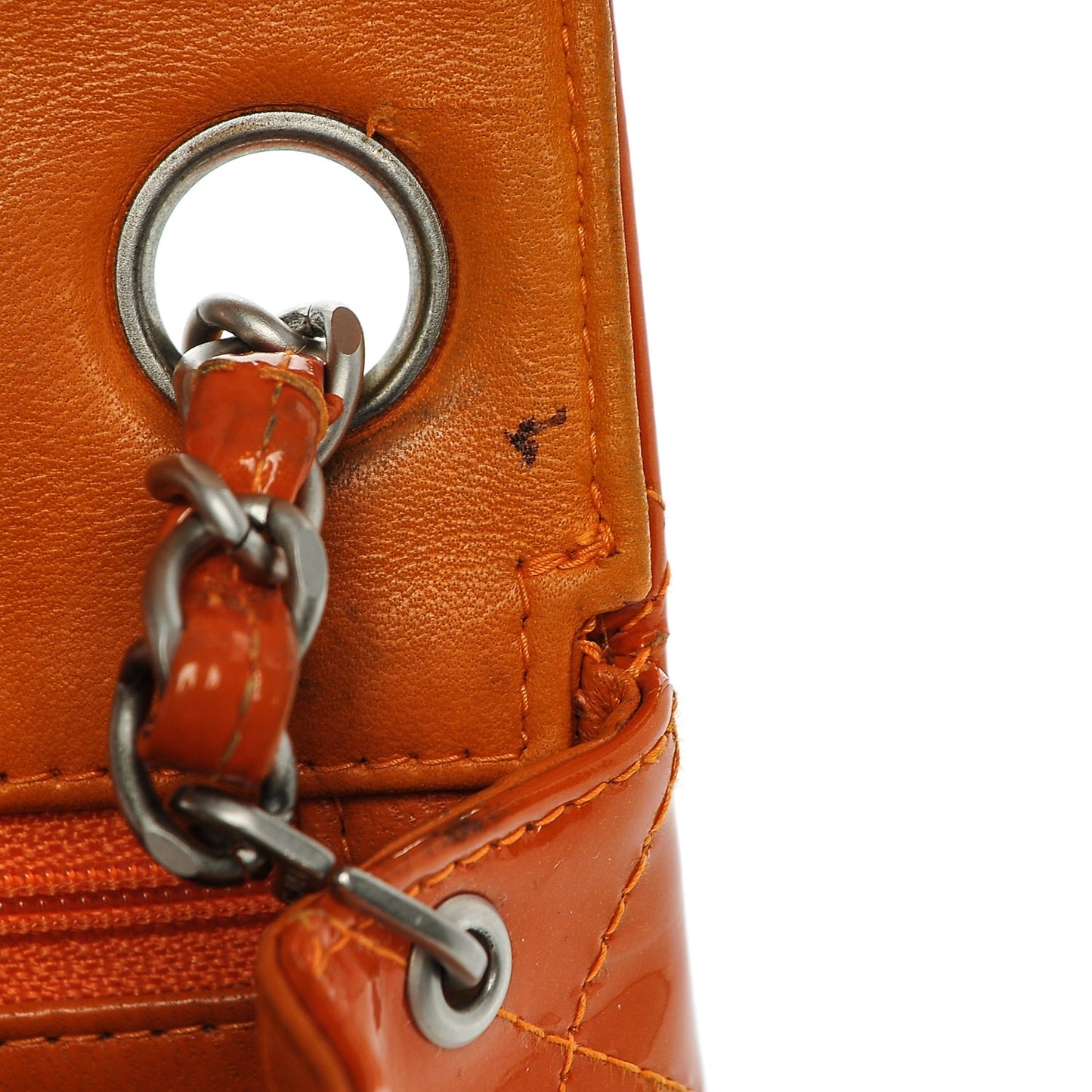Patent Quilted Mini Square Flap Dark Orange