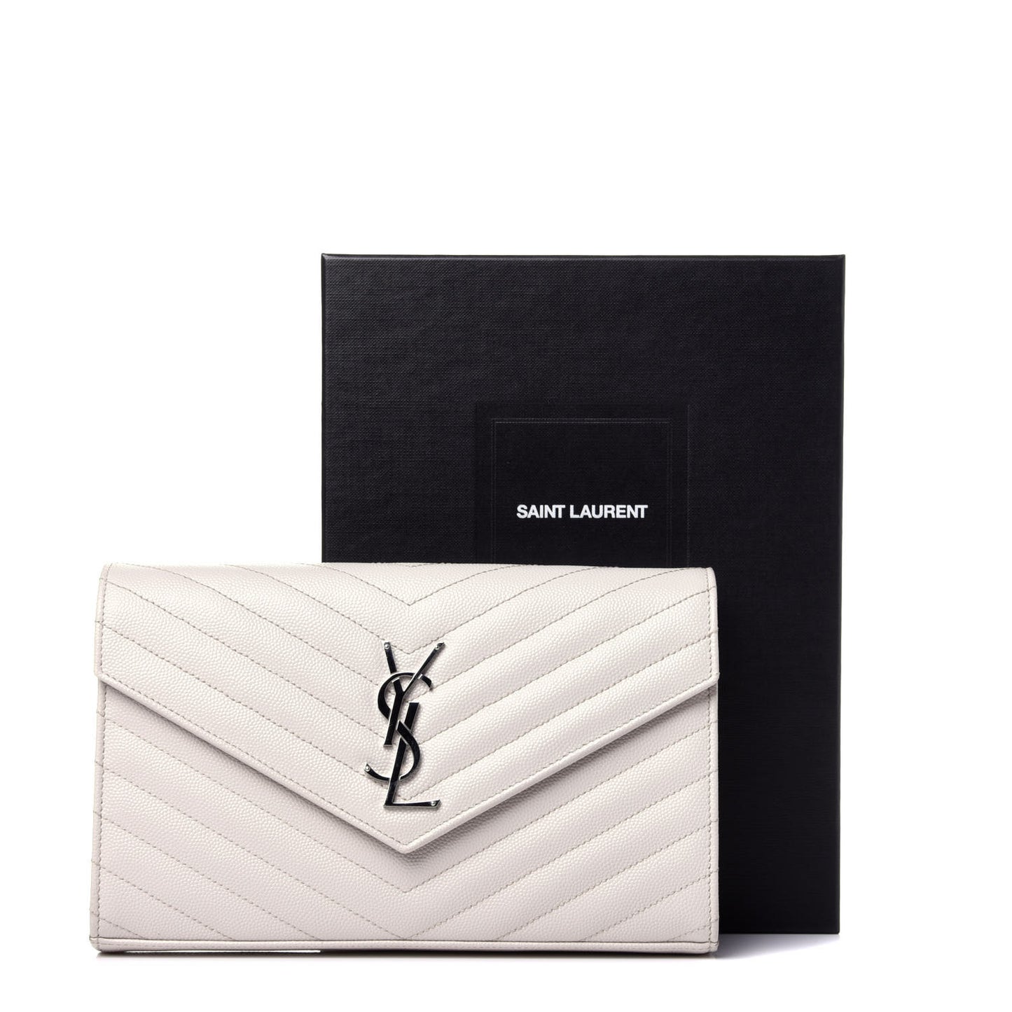 Grain De Poudre Matelasse Chevron Monogram Chain Wallet Cream