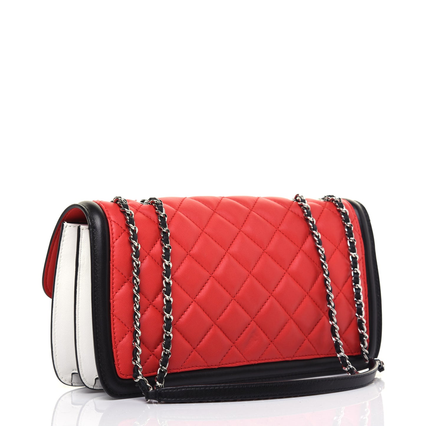 Lambskin Quilted Medium Graphic Flap Red Black