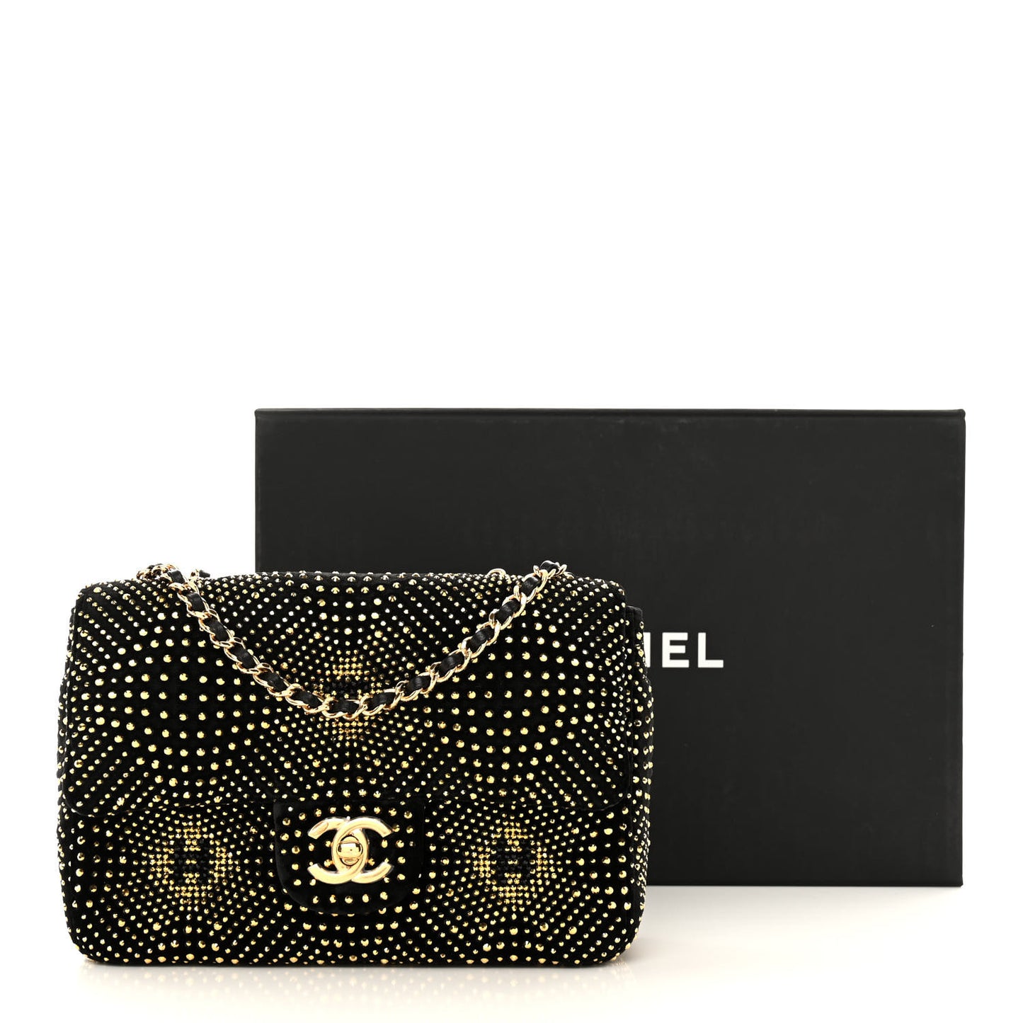 Velvet Strass Evening Flap Bag Black Gold