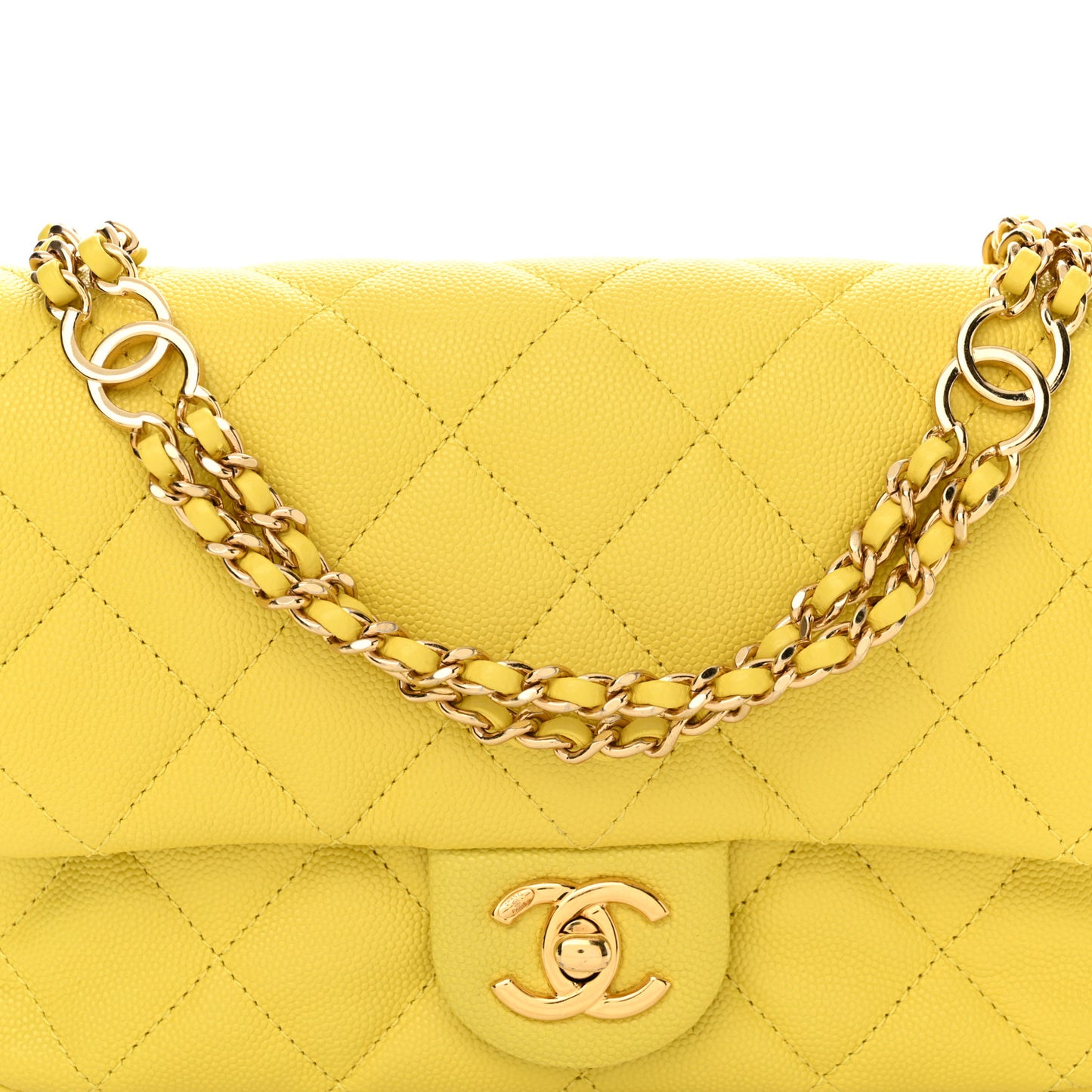 Caviar Quilted Mini CC You Flap Yellow
