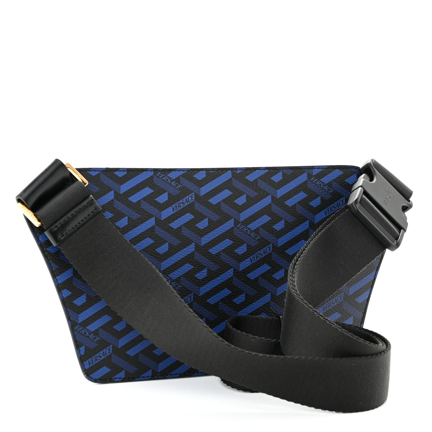 Coated Canvas La Greca Signature Bum Bag Black Blue