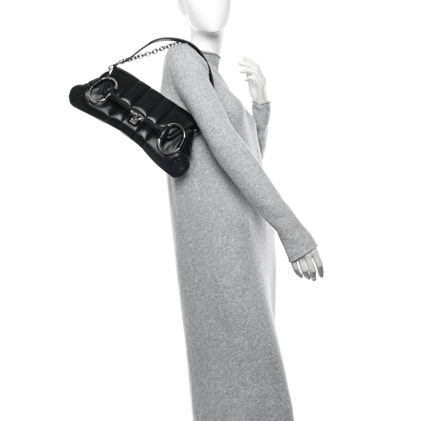 Nappa Vertical Matelasse Medium Maxi Horsebit Chain Shoulder Bag Black
