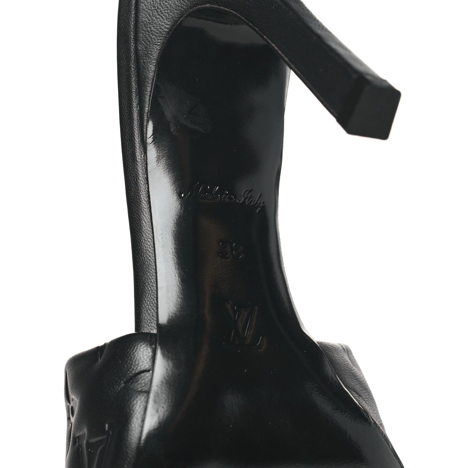 Louis Vuitton Lambskin Embossed Monogram Revival High Heel Mules 38 Black 7 of 10