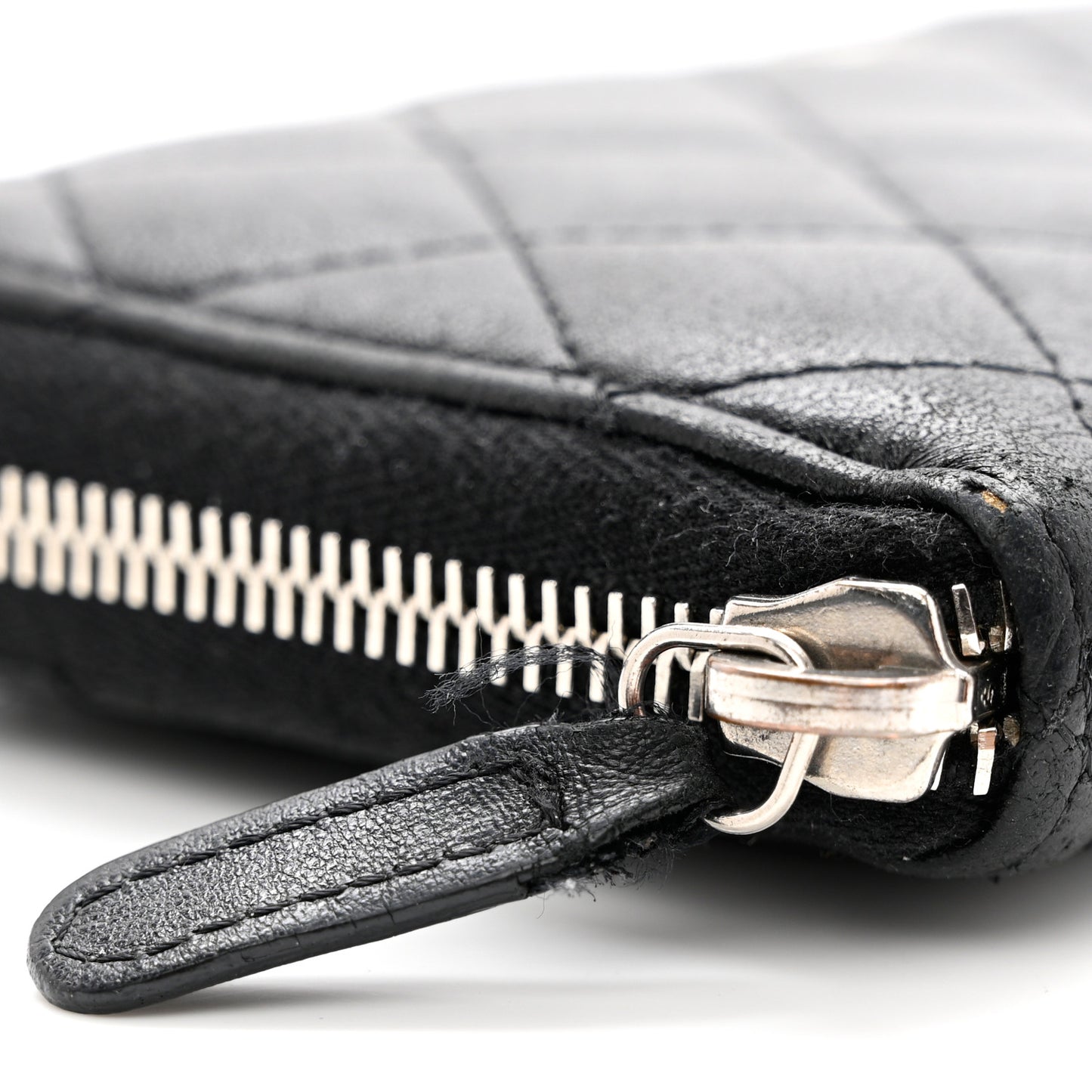 Lambskin Quilted Large Gusset Zip Around Wallet Black