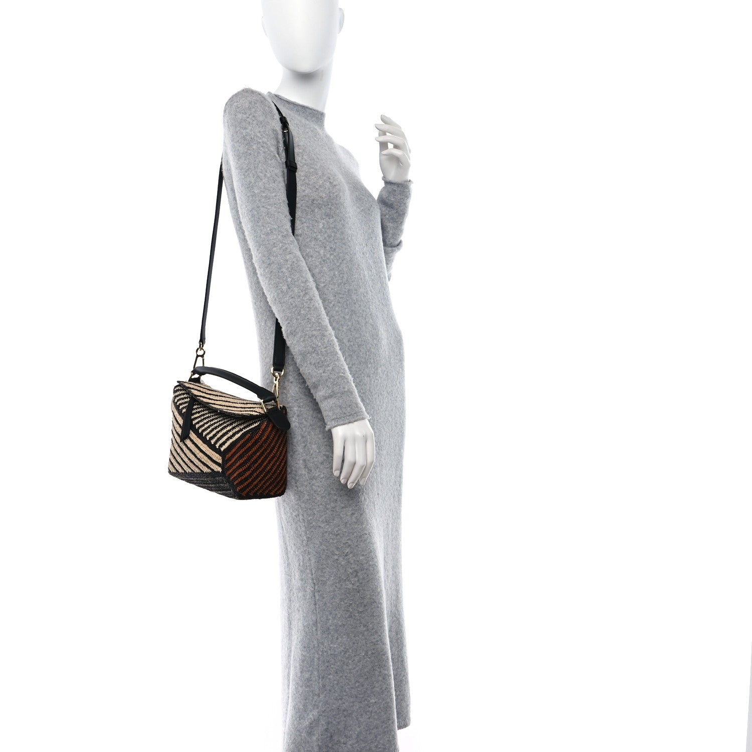 Loewe Raffia Calfskin Small Puzzle Bag Natural Honey Gold 2 of 9