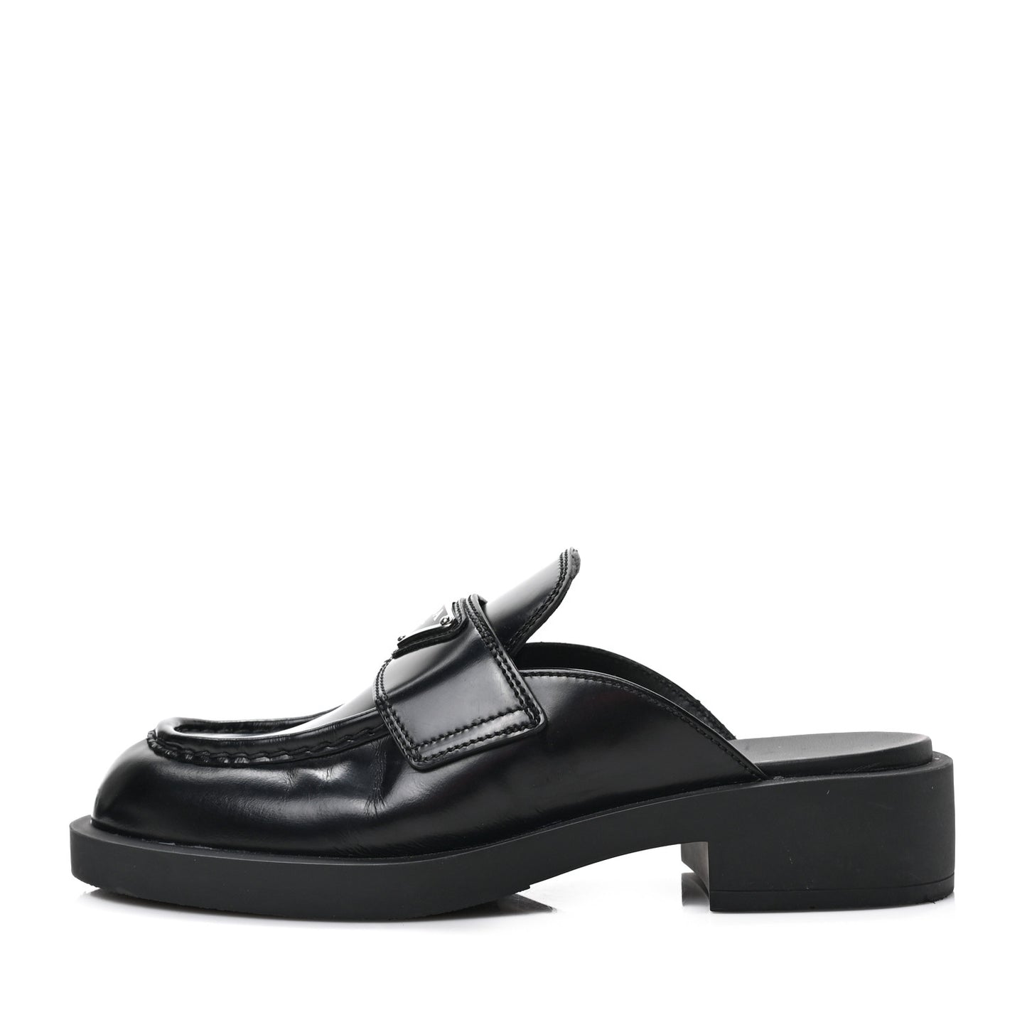 Spazzolato Metal Triangle Logo 40mm Loafer Mules 36.5 Black