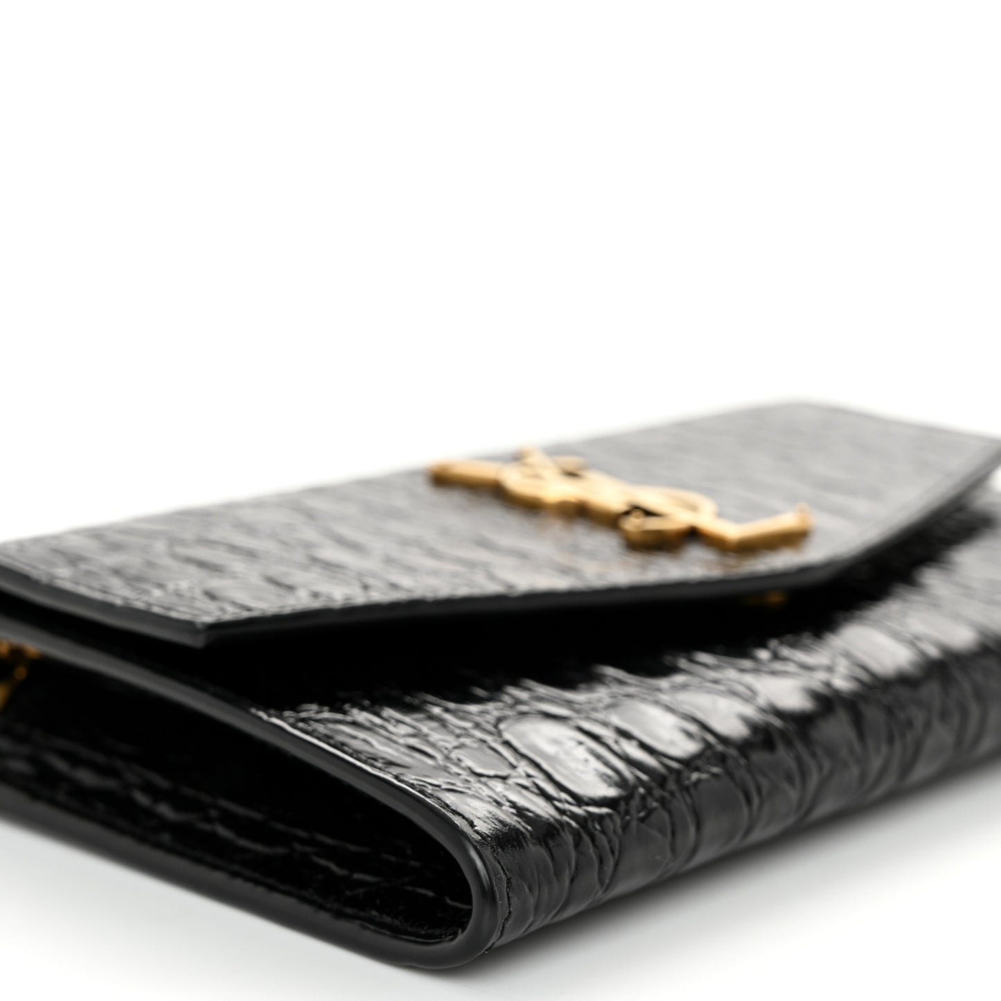 Calfskin Crocodile Embossed Monogram Uptown Chain Wallet Black