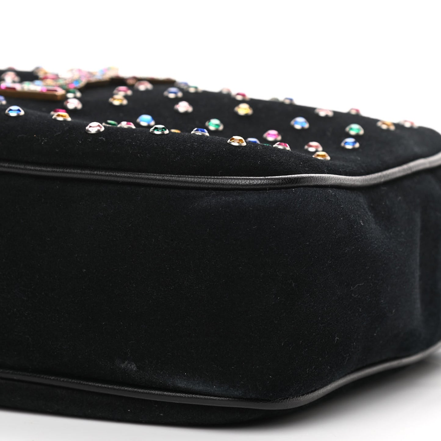Suede Crystal Camera Bag Black