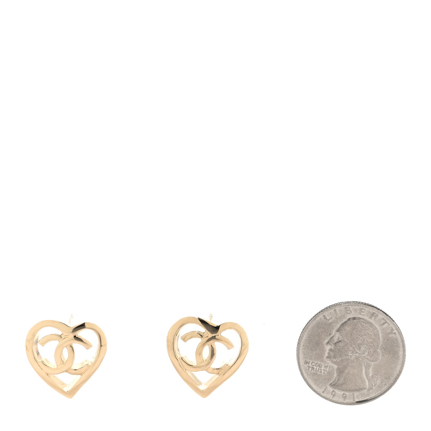 Metal CC Heart Coco In Love Earrings Gold