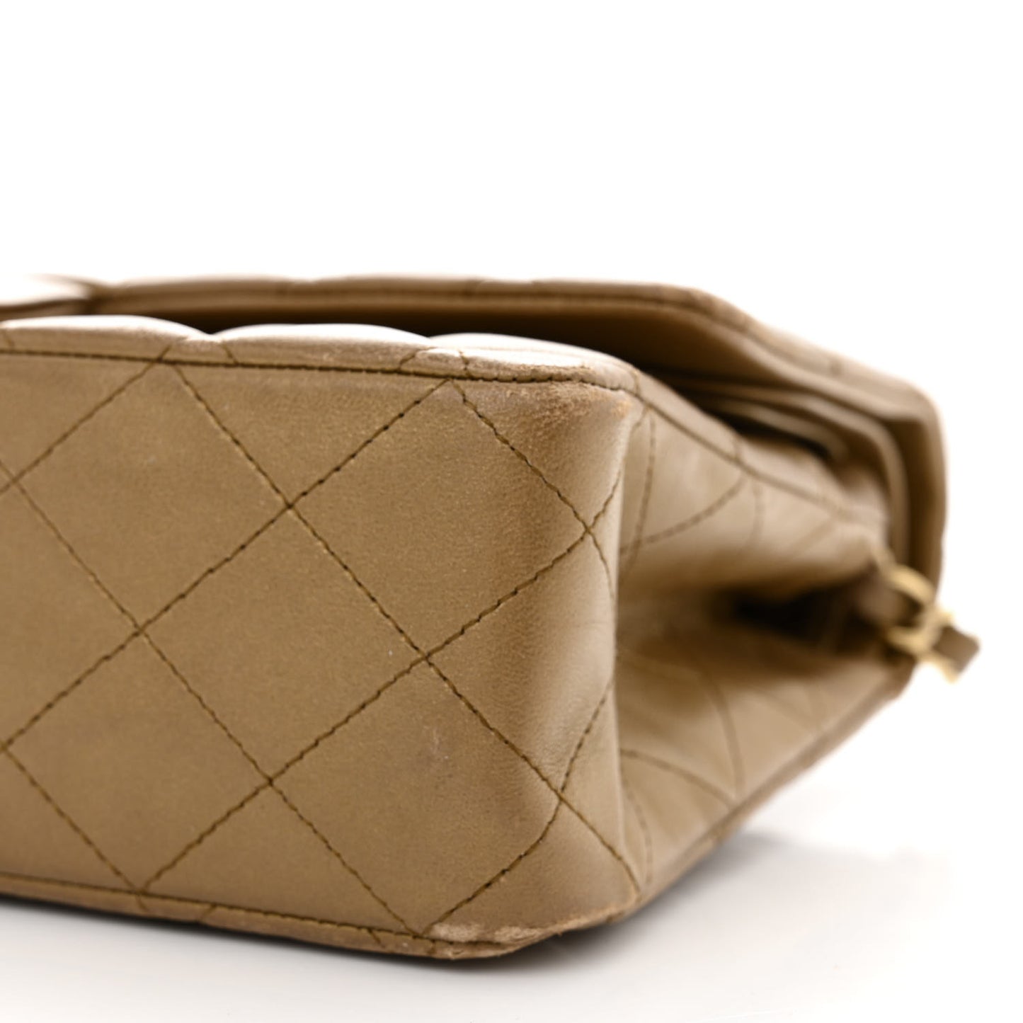 Metallic Lambskin Quilted Medium Double Flap Khaki
