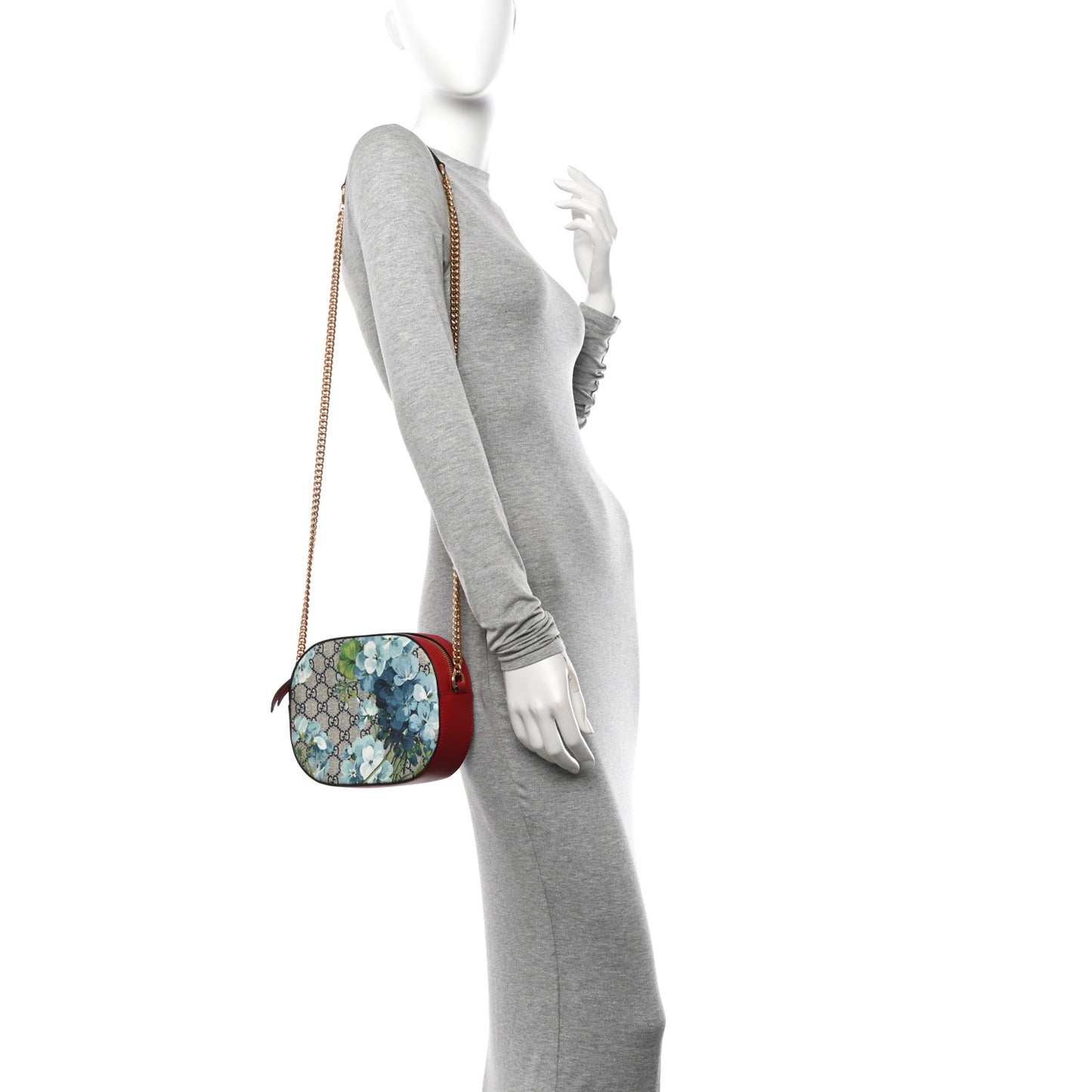 GG Supreme Monogram Blooms Mini Chain Shoulder Bag Beige Blue Navy Hibiscus Red