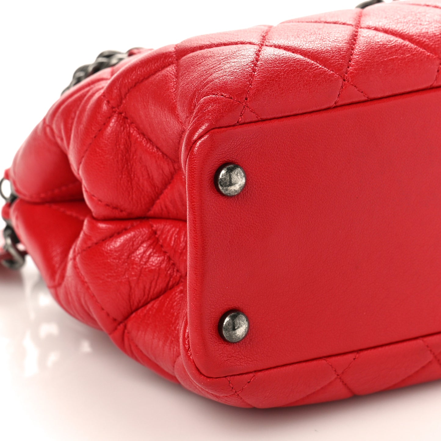 Shiny Sheepskin Quilted Small Shopping Tote Red
