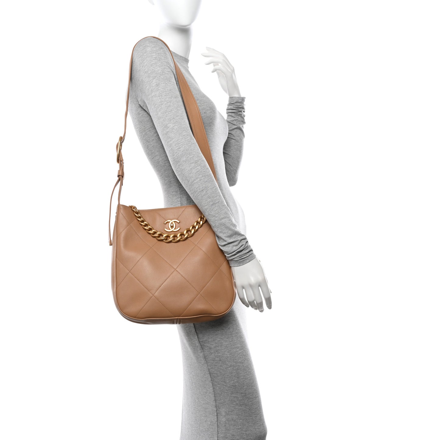Calfskin Stitched Easy Mood Hobo Beige
