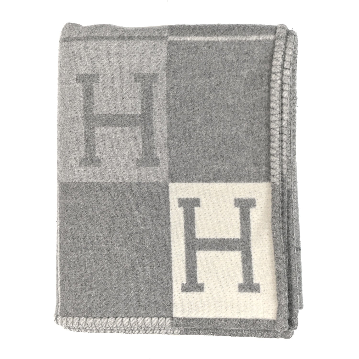 Hermes Wool Cashmere Avalon III Blanket Ecru Gris Clair 1906817