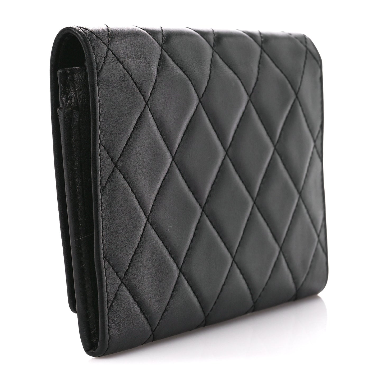 Calfskin Quilted Cambon Flap Wallet Black White