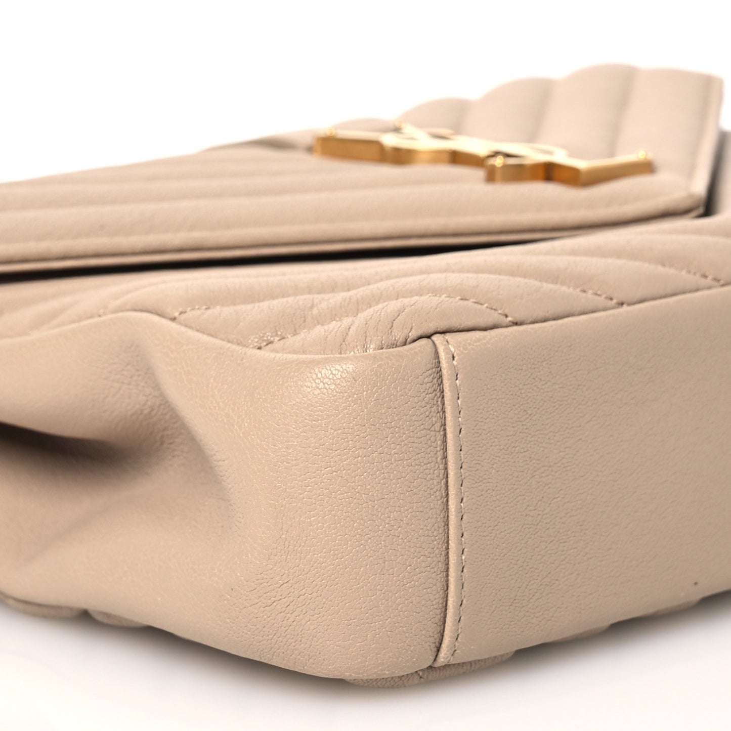 Sheepskin Matelasse Chevron Monogram Medium College Bag Dark Beige