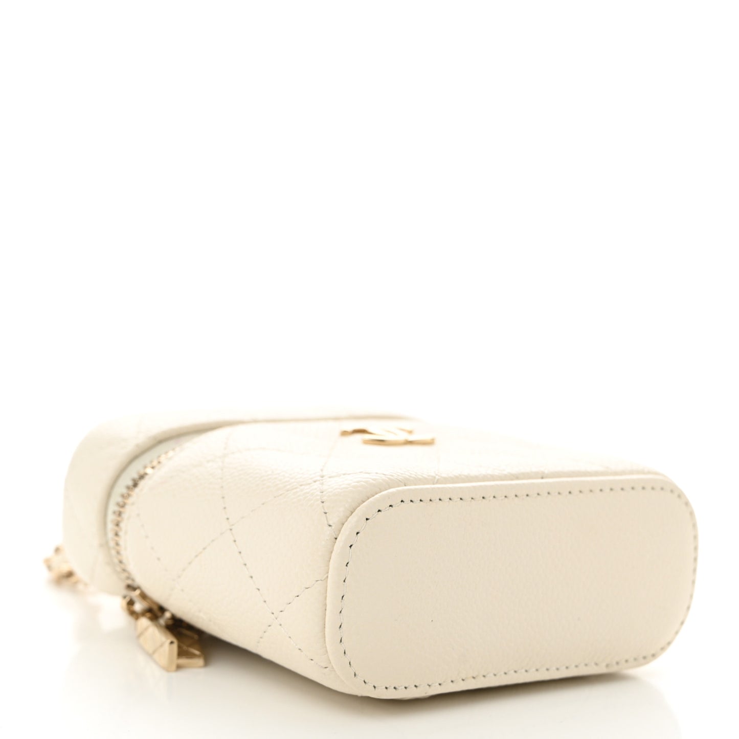 Caviar Quilted Small Handle With Care Vanity Case With Chain White