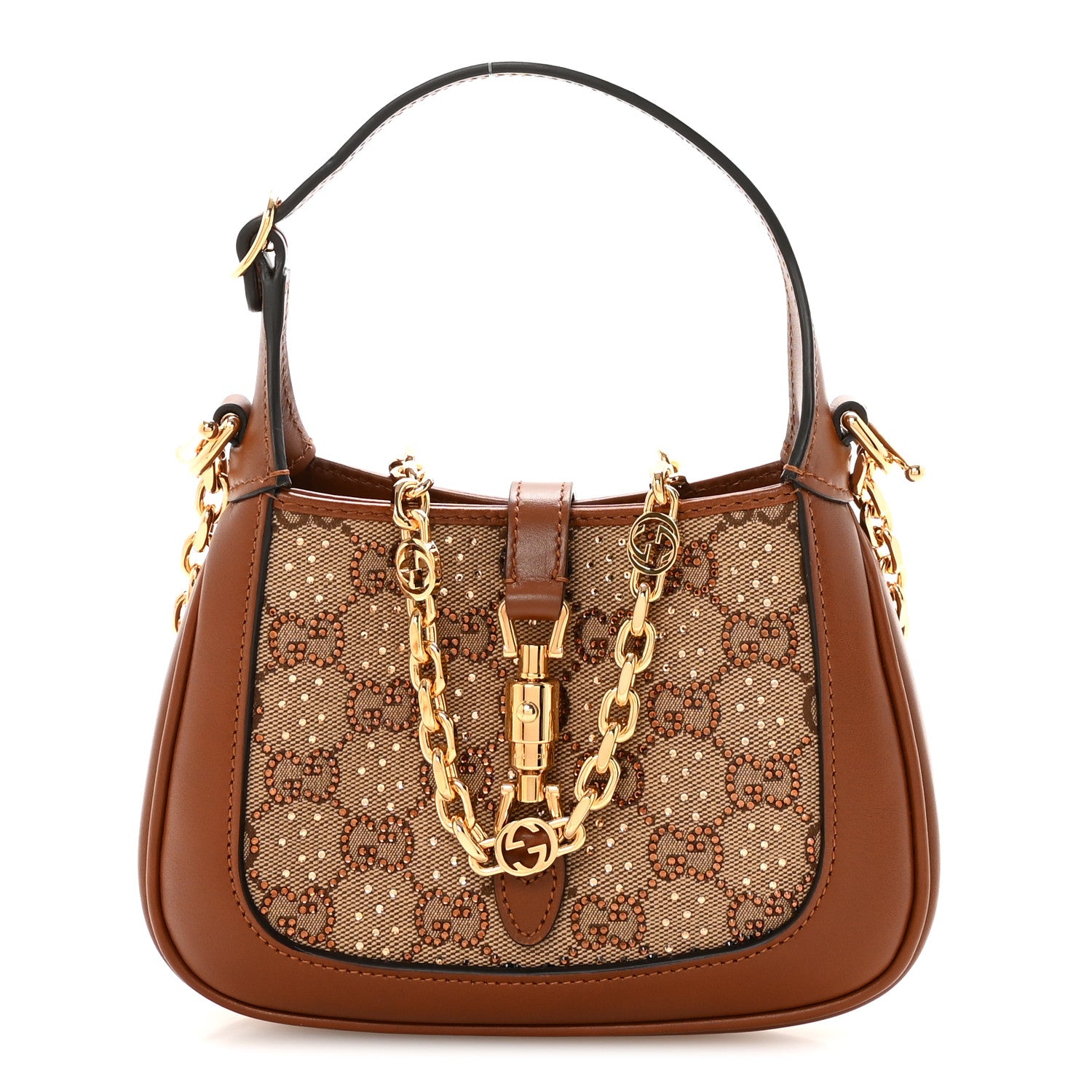 Gucci New Canvas Charisma Calfskin Crystal GG Monogram Mini Jackie