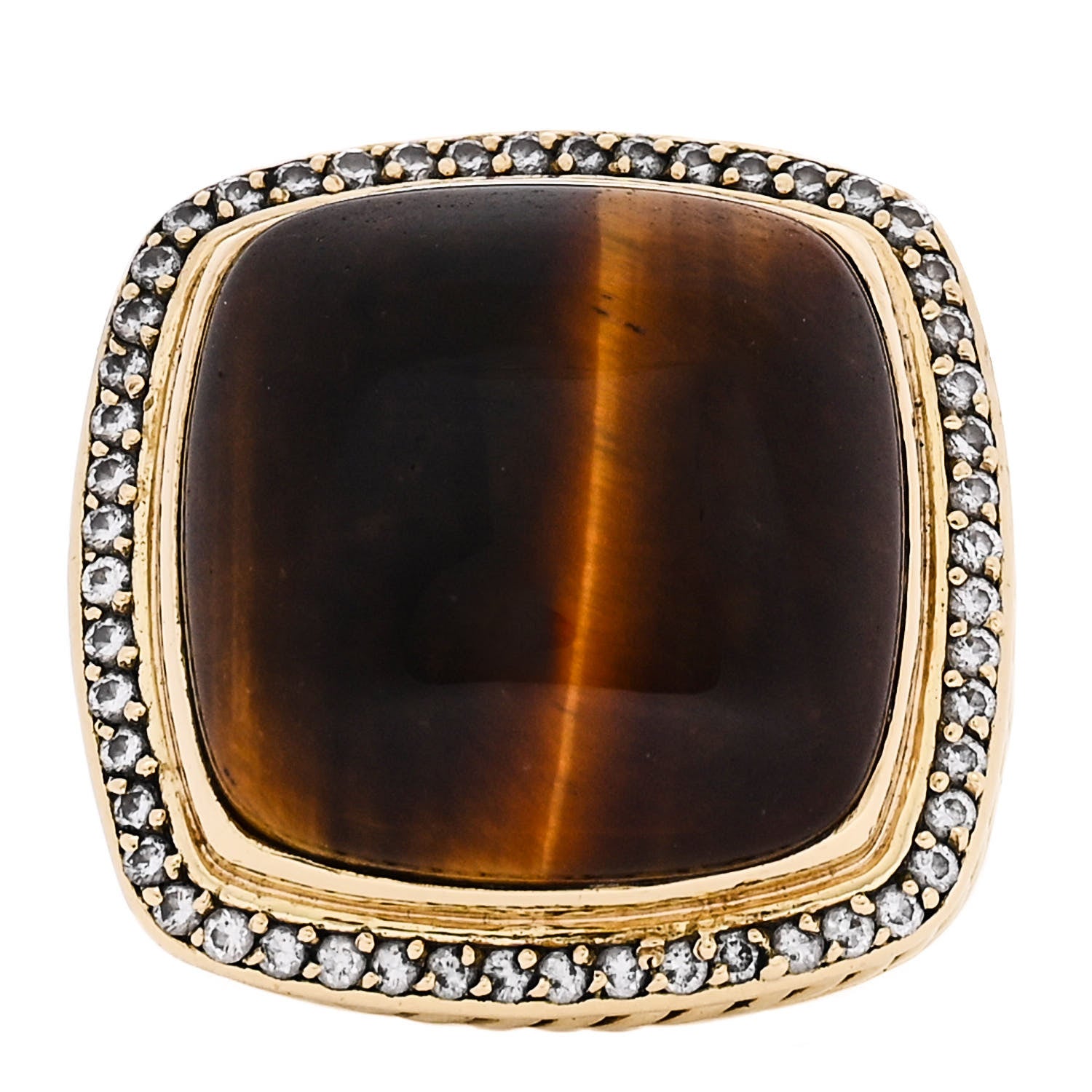 David Yurman 18K Yellow Gold Diamond Tigers Eye 20mm Albion Ring 53 6.5 1 of 5