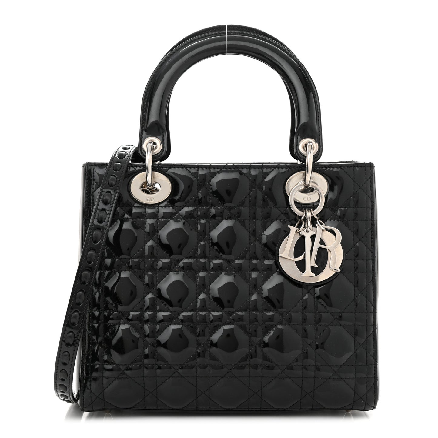 Patent Cannage Whipstitch Medium Lady Dior Black