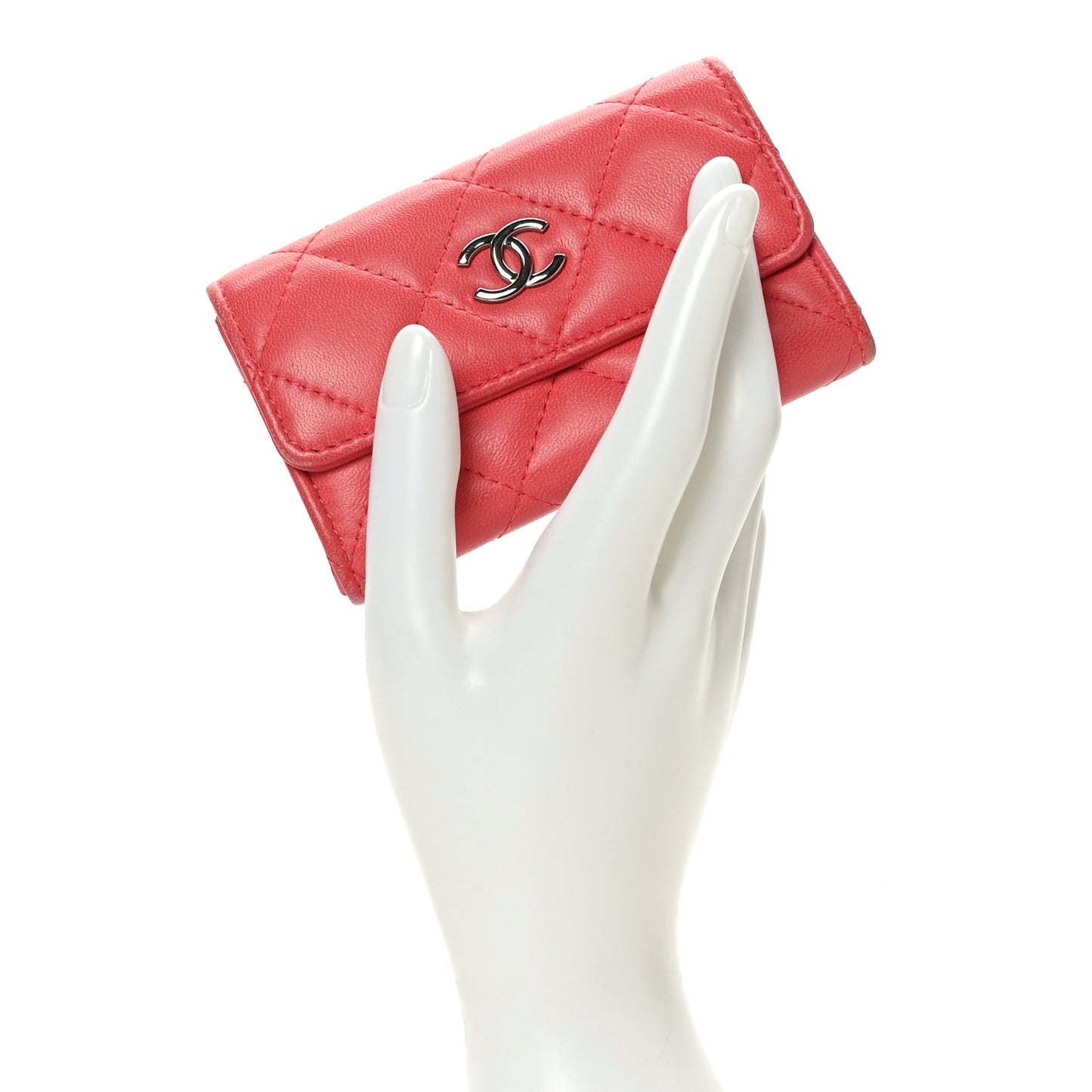 Lambskin Quilted Flap Card Holder Pink