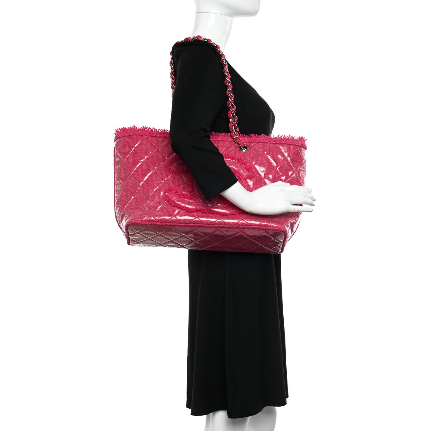 Vinyl Quilted Funny Tweed Tote Fuchsia