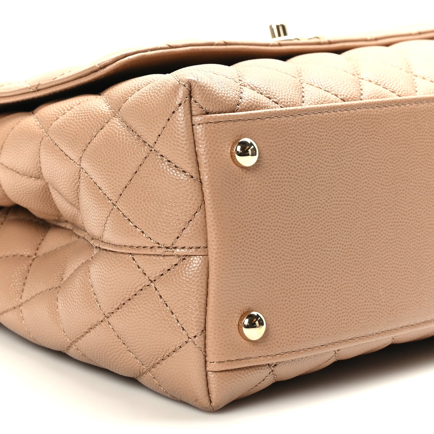 Caviar Quilted Small Coco Handle Flap Beige
