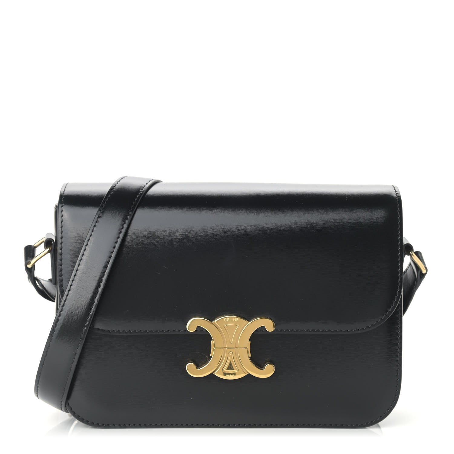 Celine Shiny Calfskin Medium Triomphe Black 1 of 12