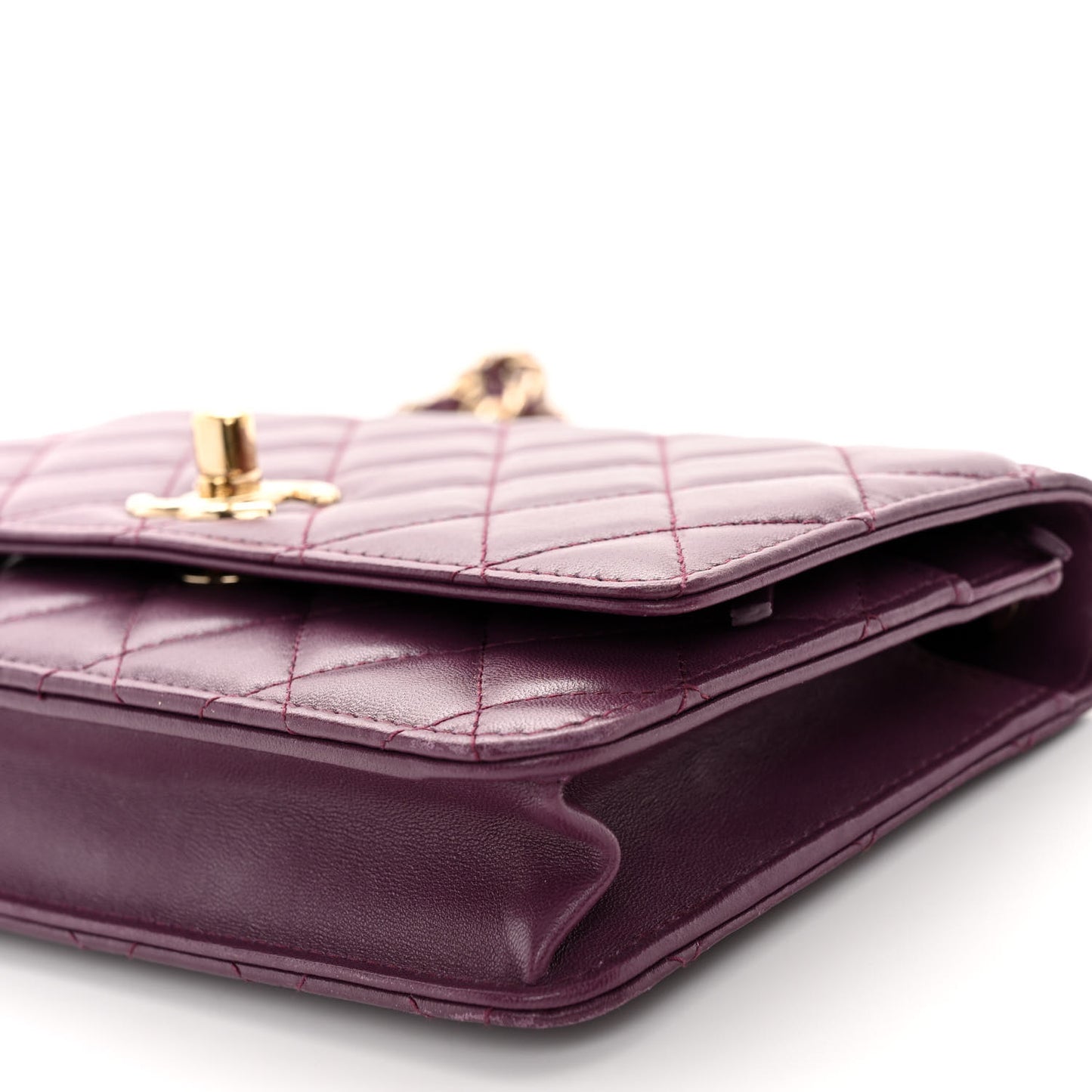 Lambskin Quilted Trendy CC Wallet On Chain WOC Purple