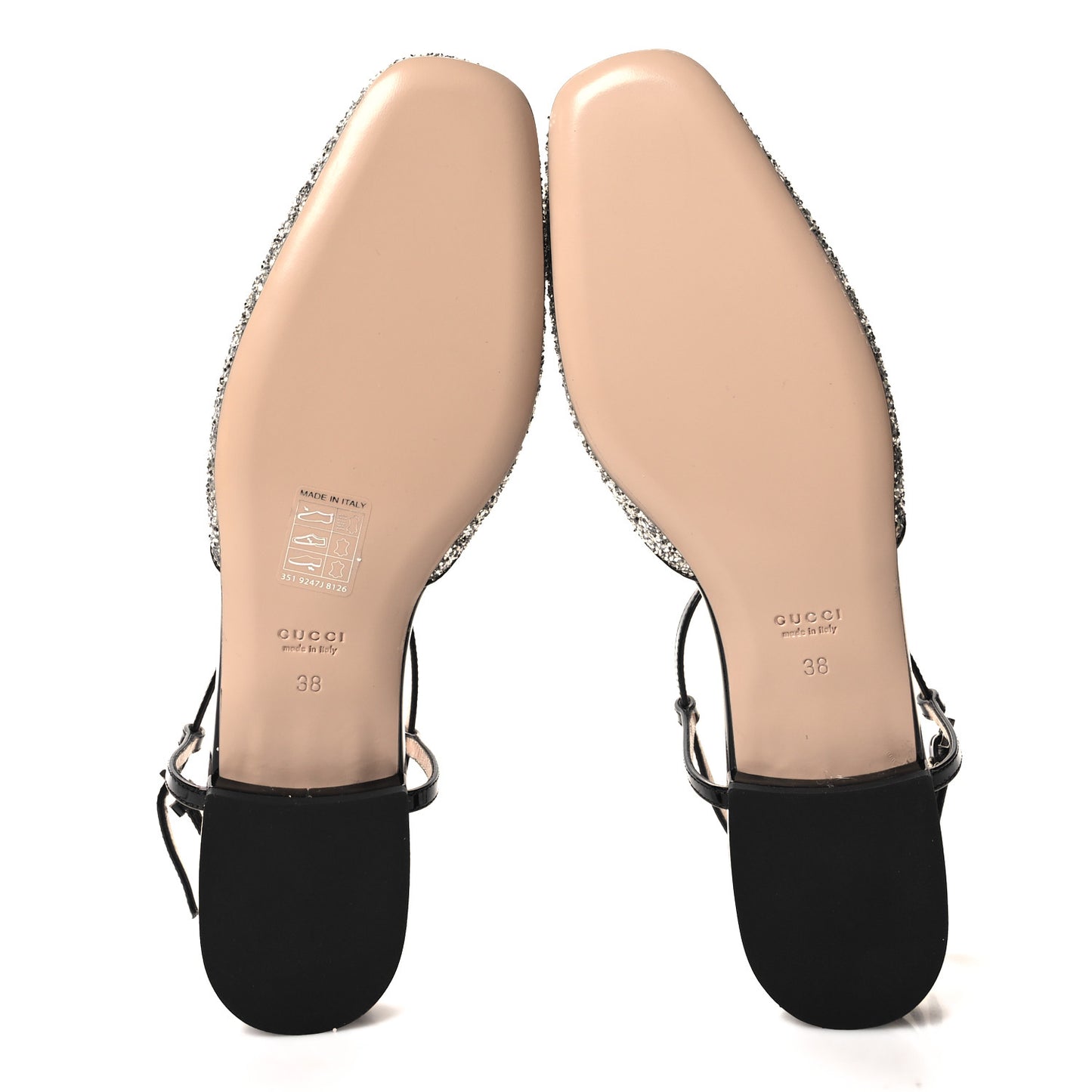 Calfskin Glitter Double G Slingback Flats 38 Silver Black