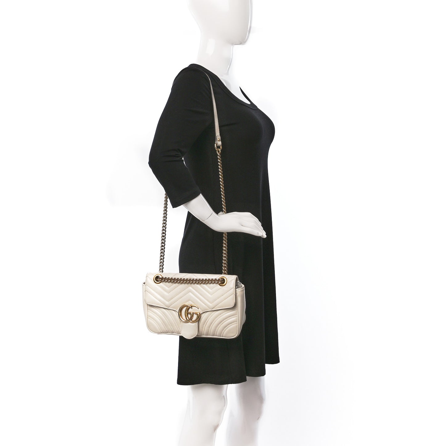 Calfskin Matelasse Small GG Marmont Shoulder Bag White