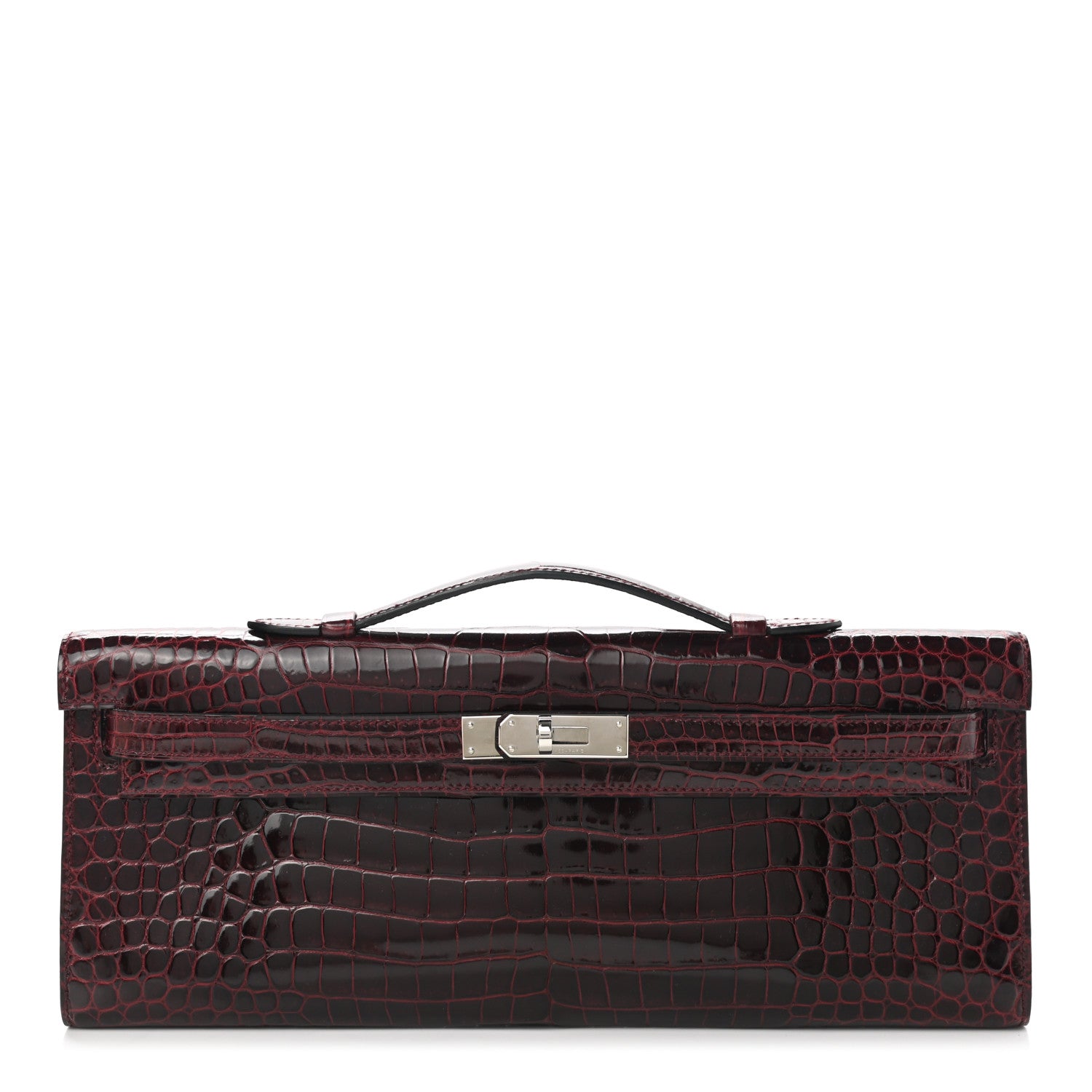 Hermes Shiny Porosus Crocodile Kelly Cut Pochette Rouge H 1 of 7