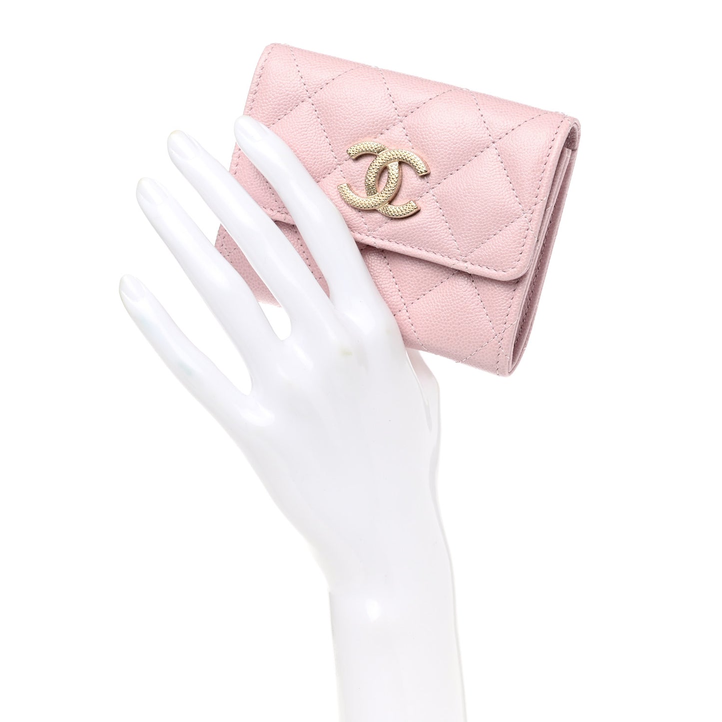 Caviar Quilted Studded CC Flap Card Holder Light Pink