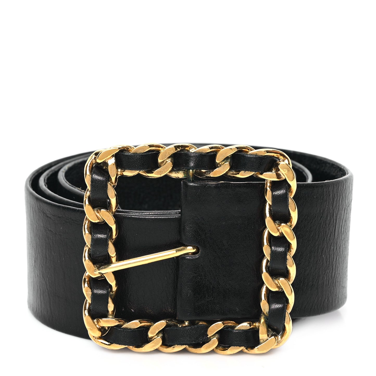 Lambskin Chain Square Buckle Belt 75 30 Black