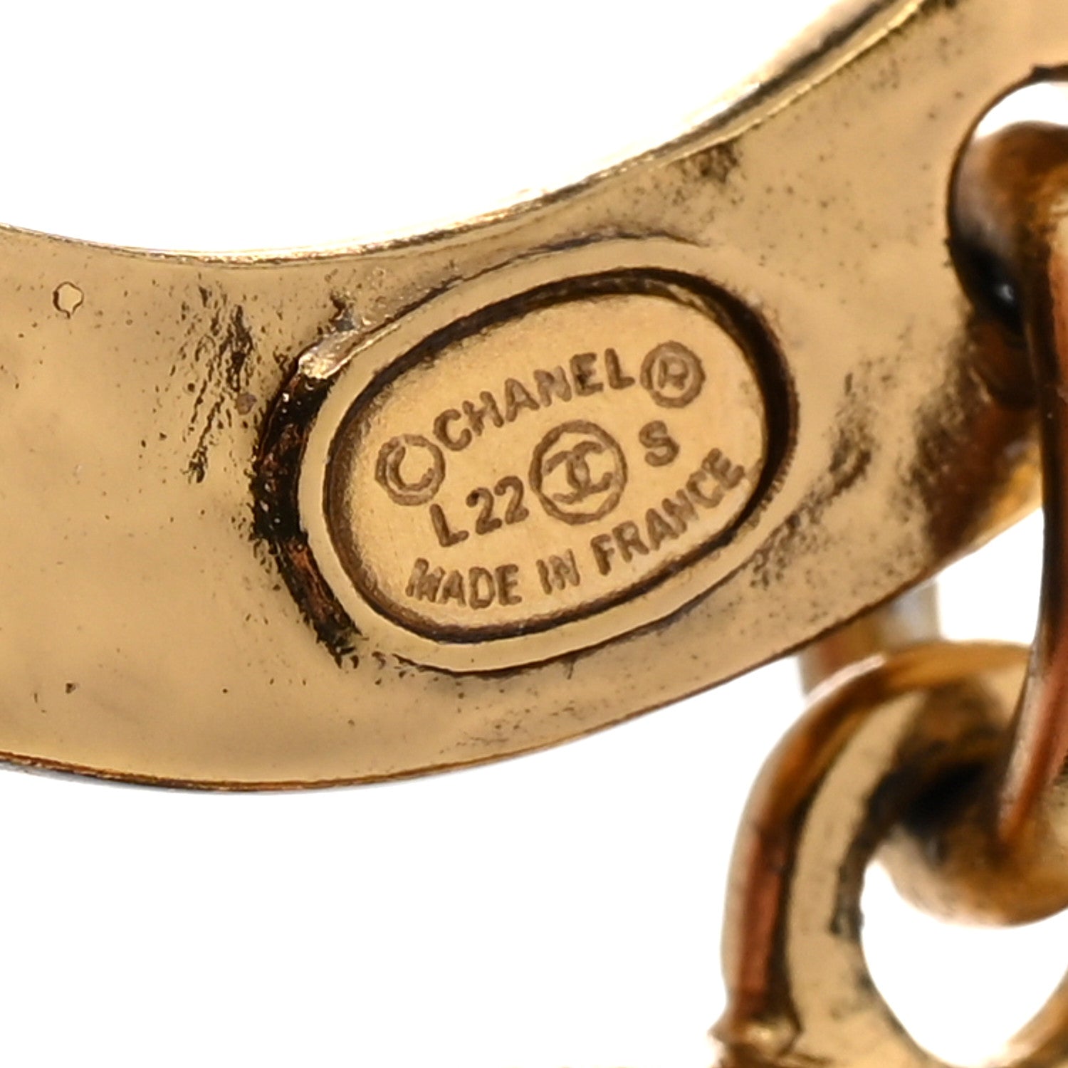 Chanel Metal Textured Hoop Drop CC Earrings Gold 4 of 5