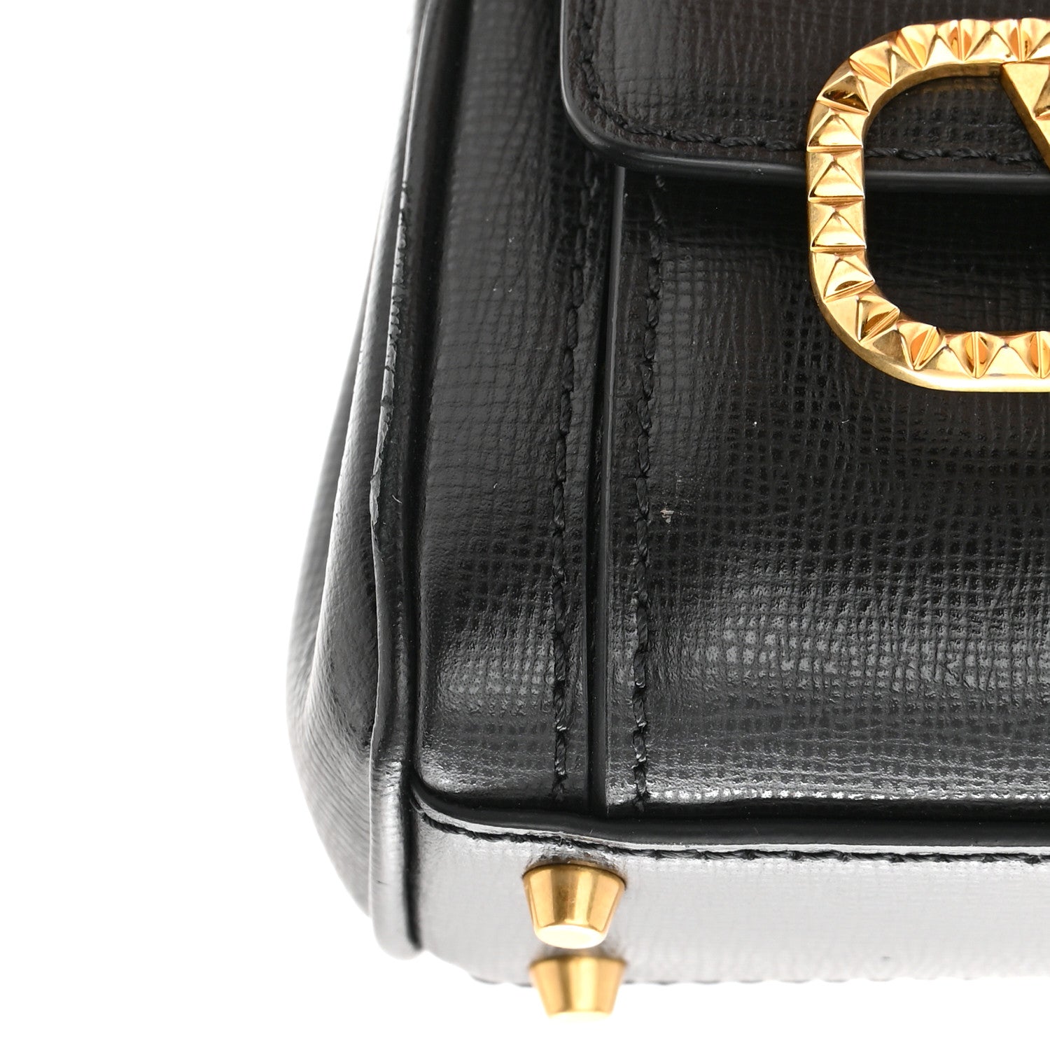 Valentino Garavani Grainy Calfskin Micro Rockstud Alcove Top-Handle Bag Black 13 of 14