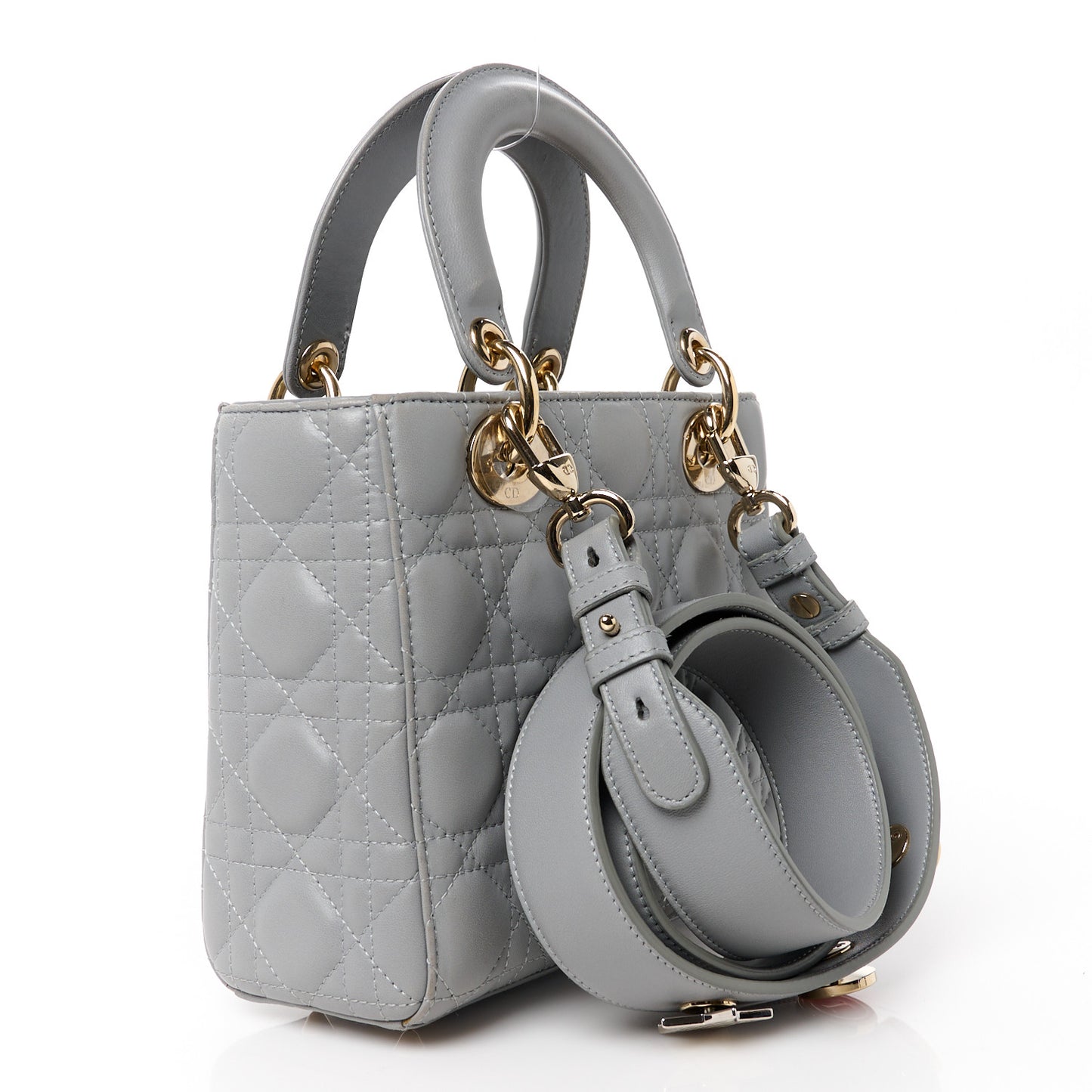 Lambskin Cannage Small Lucky Badges Lady Dior Grey