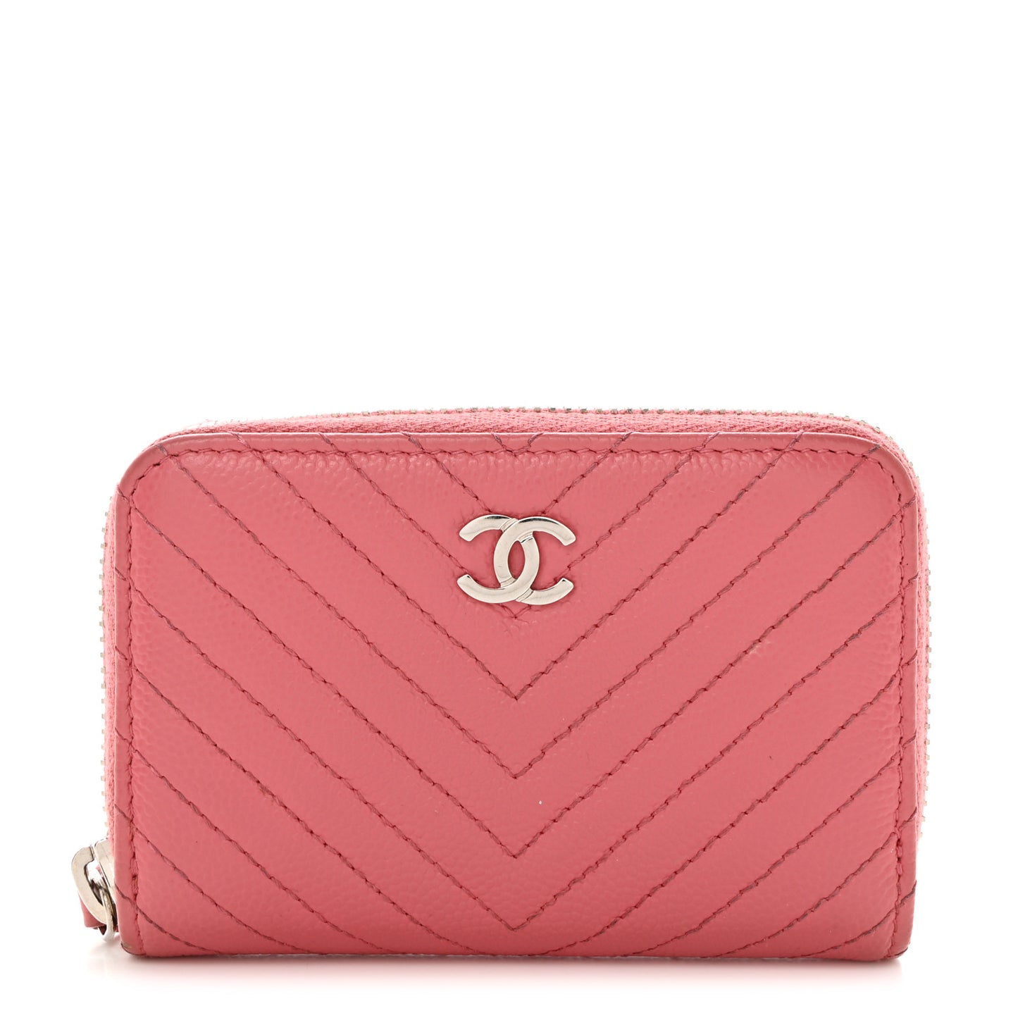 Caviar Chevron Quilted Zip Coin Purse Pink